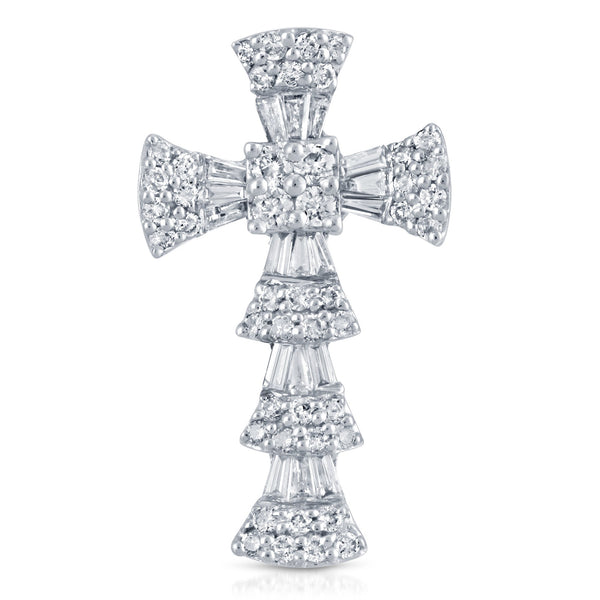 14 Karat Baguette and Round Diamond Cross - DAKO Jewelry Designs
