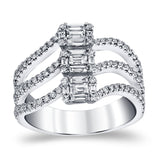 14 Karat Gold Three Row Baguette & Round Diamond Ring - DAKO Jewelry Designs