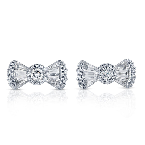 14 Karat Gold Baguette & Round Diamond Bow Earrings - DAKO Jewelry Designs