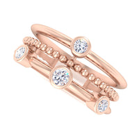 14 Karat Gold Diamond Three Row Layered Ring - DAKO Jewelry Designs