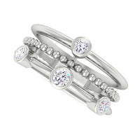 14 Karat Gold Diamond Three Row Layered Ring - DAKO Jewelry Designs