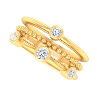 14 Karat Gold Diamond Three Row Layered Ring - DAKO Jewelry Designs