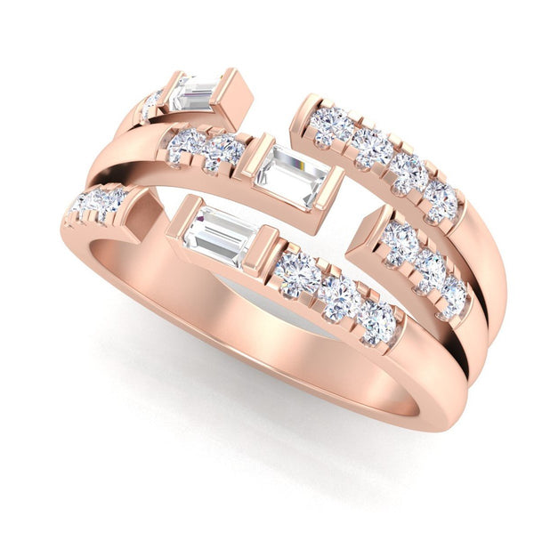 14 Karat Gold Diamond Three Row Layered Ring - DAKO Jewelry Designs