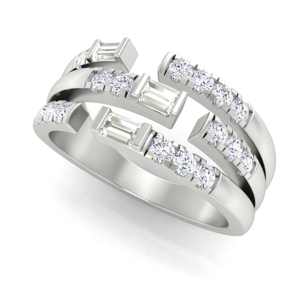 14 Karat Gold Diamond Three Row Layered Ring - DAKO Jewelry Designs