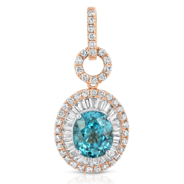 14 Karat Diamond Blue Zircon Pendant - DAKO Jewelry Designs