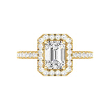 14 Karat Gold Emerald Cut Diamond Halo Engagement Ring - DAKO Jewelry Designs