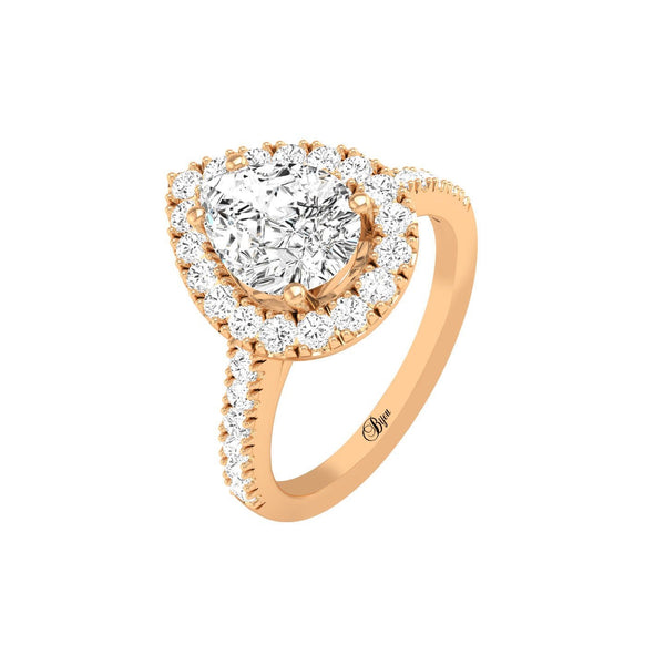 14 Karat Gold Pear Cut Diamond Halo Engagement Ring - DAKO Jewelry Designs