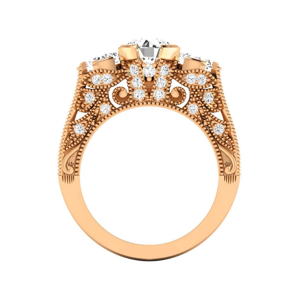 14 Karat Gold Three Stone Diamond Engagement Ring - DAKO Jewelry Designs