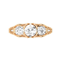 14 Karat Gold Three Stone Diamond Engagement Ring - DAKO Jewelry Designs