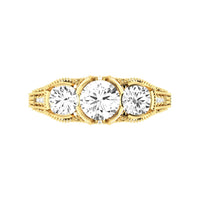 14 Karat Gold Three Stone Diamond Engagement Ring - DAKO Jewelry Designs
