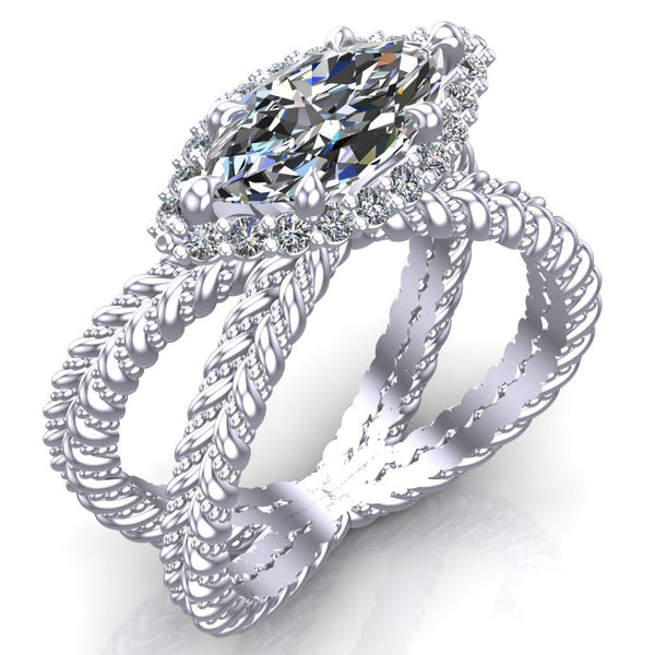 Marquise with Halo Lasso Engagement Ring - DAKO Jewelry Designs